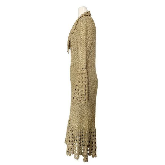 Michael Kors Collection Gold Metallic Crochet Bell Sleeve Midi Dress - Picture 2 of 8